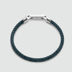 Razin - Braided Navy Blue Leather Bracelet with Sterling Silver 5.5mm