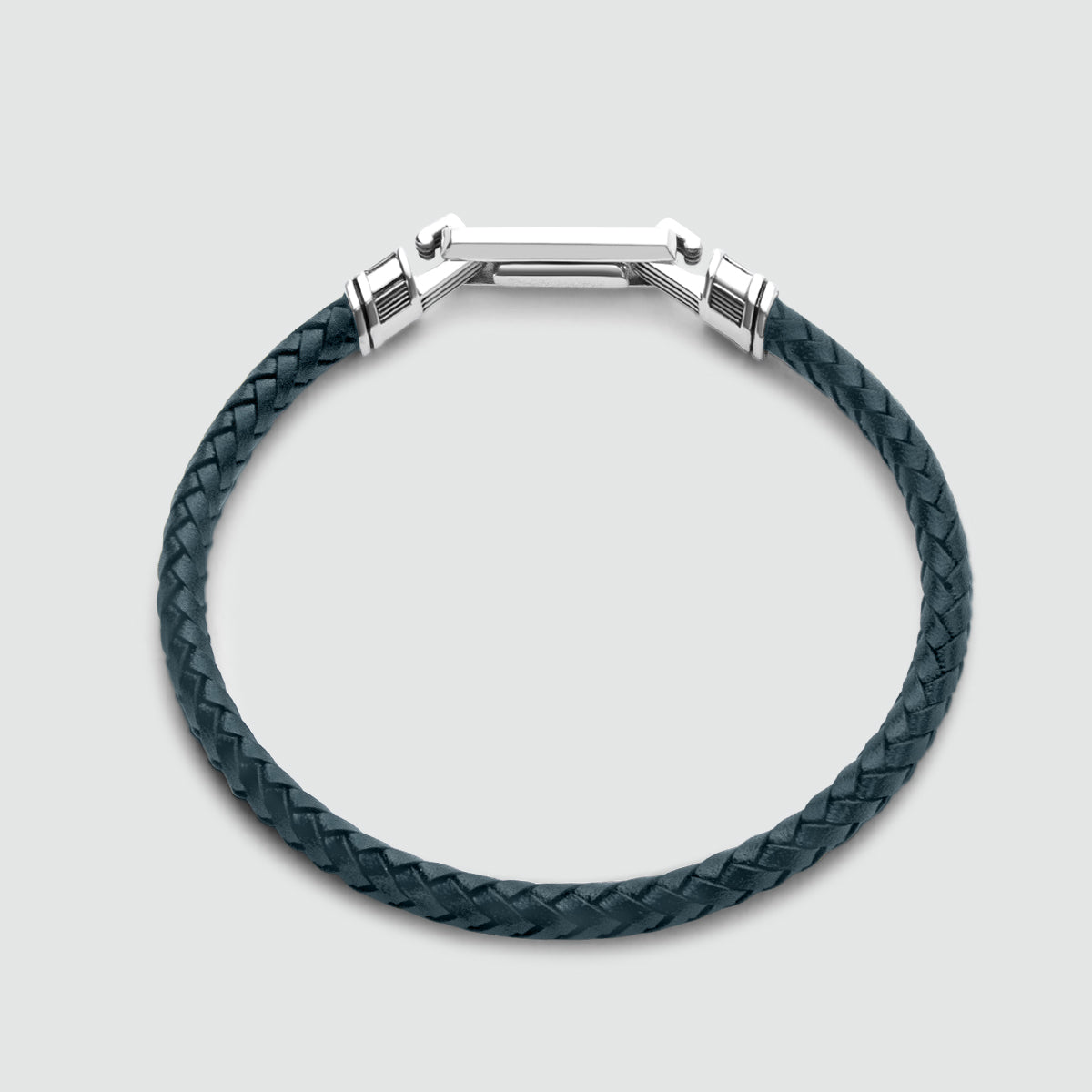 Razin - Braided Navy Blue Leather Bracelet with Sterling Silver 5.5mm