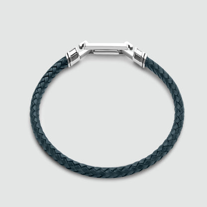 Razin - Braided Navy Blue Leather Bracelet with Sterling Silver 5.5mm
