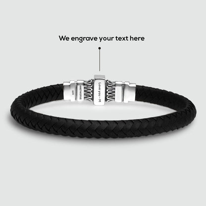Mirel - Genuine Black Leather Bracelet with Sterling Silver 7mm
