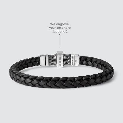 Muran - Genuine Black Leather Bracelet with Sterling Silver 8mm