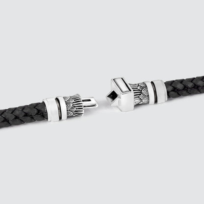 Muran - Genuine Black Leather Bracelet with Sterling Silver 8mm