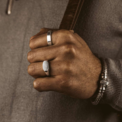 Tariq - Matte Brushed Silver Signet Ring 7mm