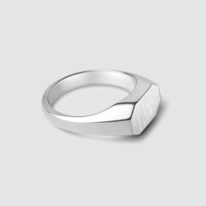 Tariq - Matte Brushed Silver Signet Ring 7mm