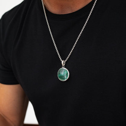 Safar - Sterling Silver Malachite Compass Pendant