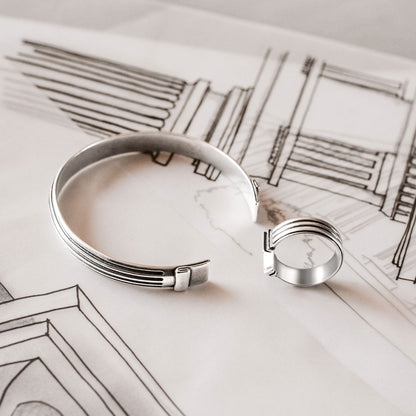 Mateen - Oxidised Sterling Silver Bangle Ring 10mm