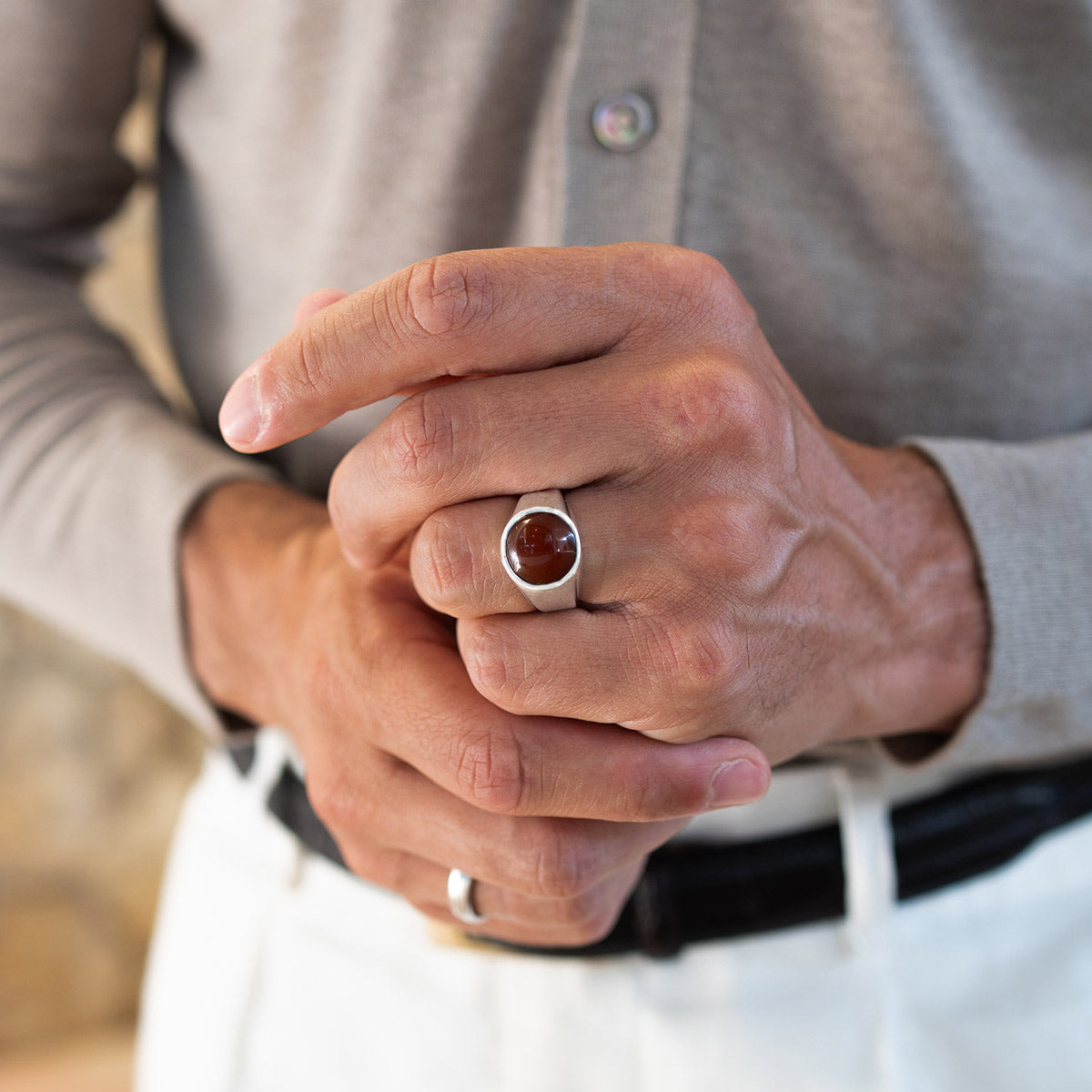 Qais – Carnelian Red Stone Signet Ring 13mm