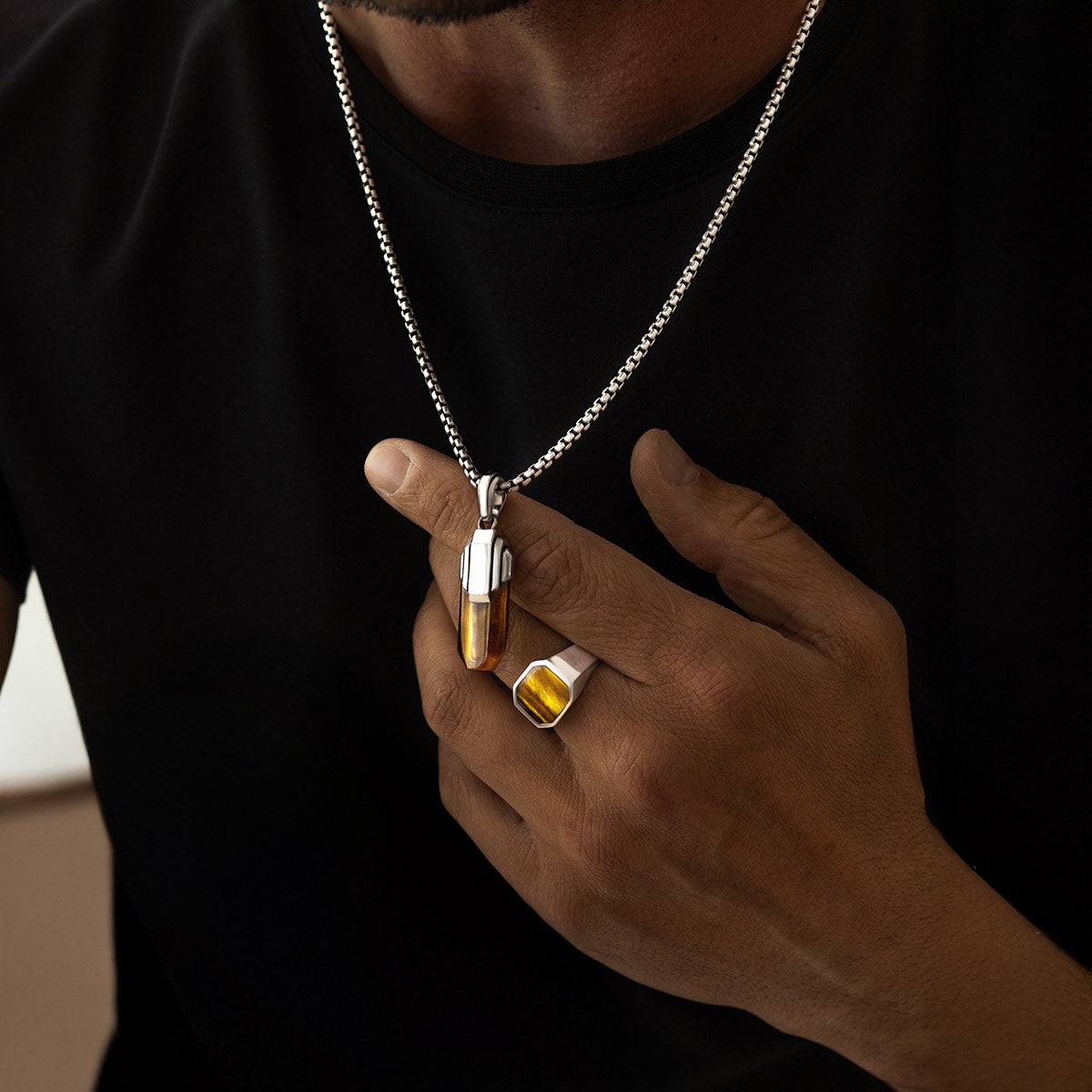 Tahqim - Art Deco Silver Tiger Eye Pendant