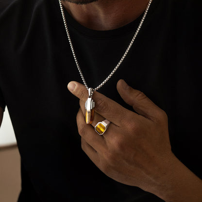 Tahqim - Art Deco Silver Tiger Eye Pendant