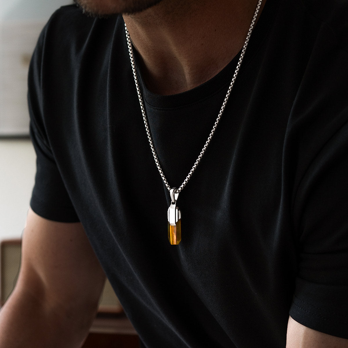 Tahqim - Art Deco Silver Tiger Eye Pendant