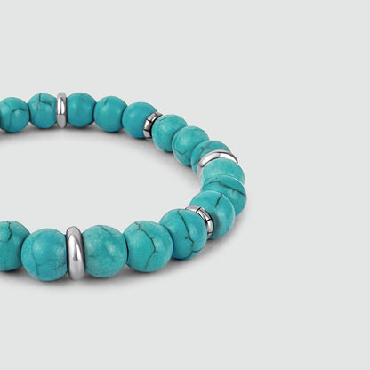 Nuri - Adjustable Turquoise Beaded Bracelet in Silver 8mm