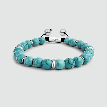 Nuri - Adjustable Turquoise Beaded Bracelet in Silver 8mm