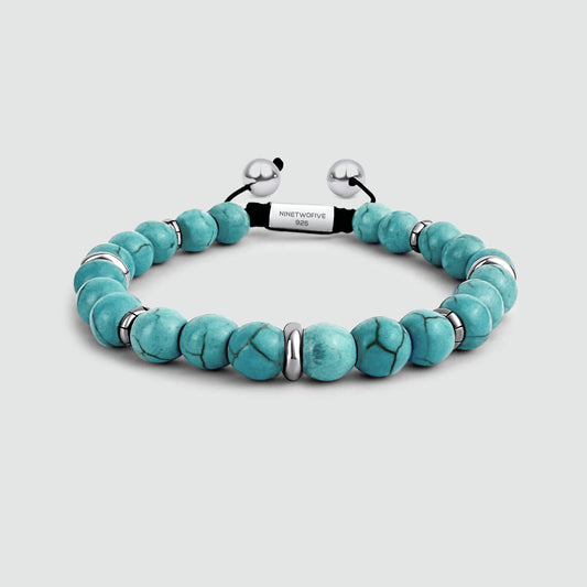 Nuri - Adjustable Turquoise Beaded Bracelet in Silver 8mm