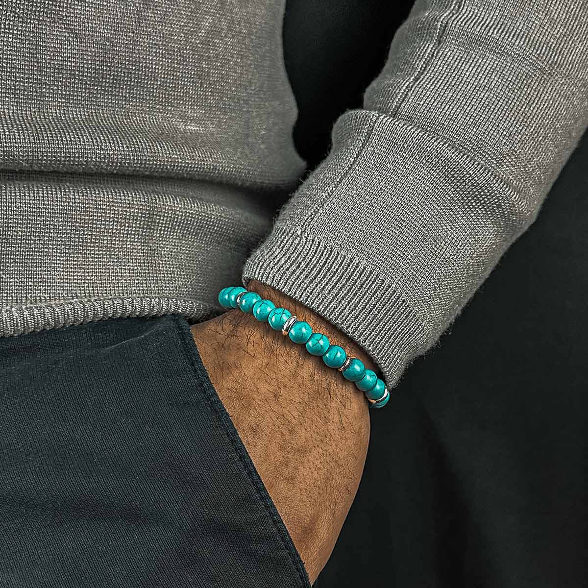 Nuri - Adjustable Turquoise Beaded Bracelet in Silver 8mm