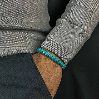 Nuri - Adjustable Turquoise Beaded Bracelet in Silver 8mm