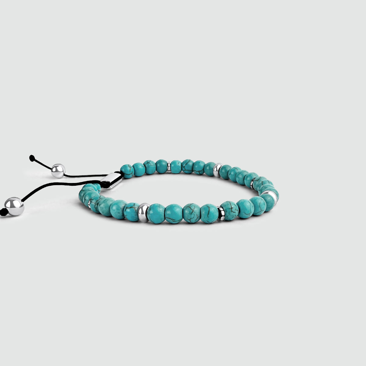Nuri - Adjustable Turquoise Beaded Bracelet in Silver 6mm