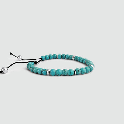 Nuri - Adjustable Turquoise Beaded Bracelet in Silver 6mm
