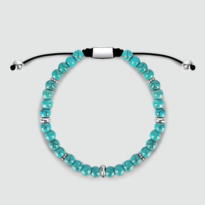 Nuri - Adjustable Turquoise Beaded Bracelet in Silver 6mm