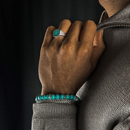 Nuri - Adjustable Turquoise Beaded Bracelet in Silver 8mm