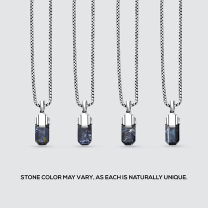 Tahrir - Art Deco Silver Blue Pietersite Pendant